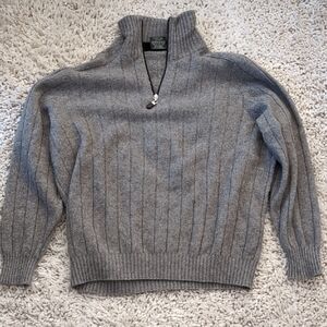 Stylish Gray Ribbed Sweater with Half-Zip